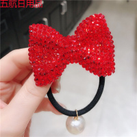 橡皮筋发圈女韩国东大同款满钻发绳小熊钻球扎头发皮套网红 满钻蝴蝶结幸运红