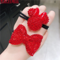 橡皮筋发圈女韩国东大同款满钻发绳小熊钻球扎头发皮套网红 米奇带钻幸运红+满钻蝴蝶结红