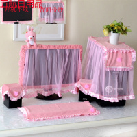 毛绒可爱电脑罩套24液晶显示器防尘罩五件套开机不取电脑桌布 粉色兔子（带纱布）五件套 24-27英寸通用