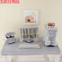 毛绒可爱电脑罩套24液晶显示器防尘罩五件套开机不取电脑桌布 金丝绒灰色七件套 24-27英寸通用