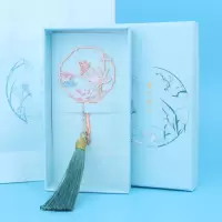 古典中国风黄铜扇形团扇金属书签流苏礼品纪念品学生用新年礼物|团扇蝶恋花流苏 礼盒装+拎袋