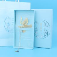 古典中国风黄铜扇形团扇金属书签流苏礼品纪念品学生用新年礼物|鹤归 礼盒装