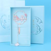 古典中国风黄铜扇形团扇金属书签流苏礼品纪念品学生用新年礼物|团扇爱心猫吊坠 信封装