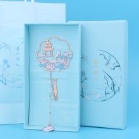 古典中国风黄铜扇形团扇金属书签流苏礼品纪念品学生用新年礼物|荷花猫吊坠 礼盒装