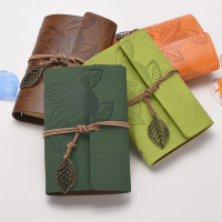 树叶记事本 复古皮面a7随身手账本涂鸦活页牛皮纸笔记本 定制