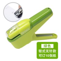 日本压纹型无针订书机压力空气无钉订书器无订钉书装订|钳式款打孔绿色