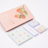 盒装创意便利贴粘性强古风学生n次贴可撕便签纸ins留言记事|清新水果-草莓-6叠共480张 [单盒装+六支12色荧光笔]