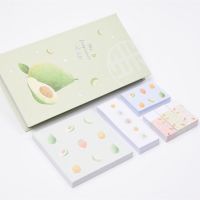 盒装创意便利贴粘性强古风学生n次贴可撕便签纸ins留言记|清新水果-牛油果-6叠共480张 [单盒装+六支12色荧光笔]