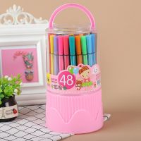 水彩笔画画套装幼儿园儿童可水洗小学生画画笔彩色笔做笔记记号笔|48色带底座 粉色1桶+蓝色1桶+2本画本