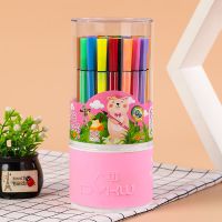 水彩笔画画套装幼儿园儿童可水洗小学生画画笔彩色笔做笔记记号笔|36色带底座 粉色一桶+3本画本