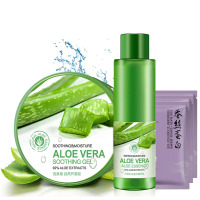 泊泉雅芦荟胶补水套装组合 持久保湿滋润隔离控油提亮清洁女男士学生护肤品精华乳液面霜面 精华乳+芦荟胶1盒+送面膜3片