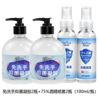 大瓶装500ML免洗洗手液消毒凝露75度酒精净手消毒液凝胶便携式随身速干手 免洗消毒凝胶2瓶+75%酒精喷雾2瓶