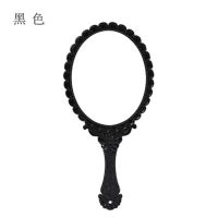 高清复古花纹手柄化妆镜美容院纹绣化妆镜便携随身手拿手持小镜子|黑色 +1个/发绳和1把桃木梳