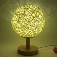 卧室床头灯装饰可调光小夜灯礼品实木藤艺麻球led节能小台灯大号