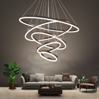 客厅吊灯 现代简约led环形复式楼梯大吊灯大气圆形餐厅灯北欧灯具