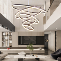 客厅中空大吊灯简约现代环形大气复式楼梯灯轻奢创意个性别墅灯具