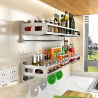 免打孔壁挂式厨房置物架调料调味品收纳架子304不锈钢墙上层挂架