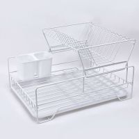 放碗碟架沥水架厨房双层筷子盘子杯子餐具整理收纳架沥水篮晾碗架|双层白色配水盘刀叉笼