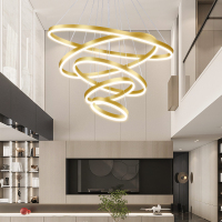 客厅大吊灯简约现代环形大气中空复式楼梯灯创意个性别墅轻奢灯具