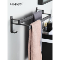 免打孔毛巾架卫生间黑色毛巾杆浴室挂钩单双杆厕所置物架浴巾挂架