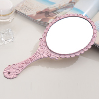 化妆镜牙科便携式镜子美容院梳妆雕花手柄高清欧式公主镜手拿复古|粉色