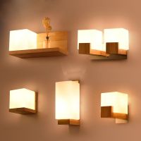 日式木艺床头壁灯卧室简约现代实木中式北欧创意客厅过道酒店灯具