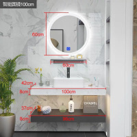 北欧浴室柜小户型大理石洗脸洗手台盆柜组合卫生间洗漱台现代简约|大理石双层1米(智能圆镜)