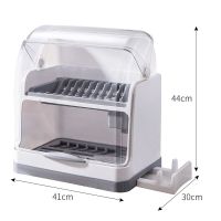 厨房装碗筷餐具收纳箱盒家用放碗沥水架半翻带盖密封防蟑螂特大号|全新升级双层灰色[带菜板锅盖支架]