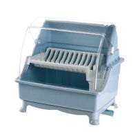 大号欧式带盖双层沥水架碗柜厨房置物架碗碟架盘子架装碗筷收纳盒|(豪华款)北欧蓝