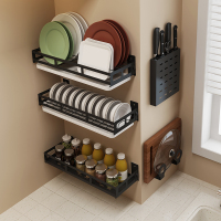 免打孔厨房置物架壁挂刀架砧板锅盖案板挂杆碗碟调味料黑色收纳架