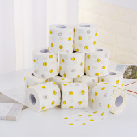 12卷印花纸巾卷纸时尚彩色家用卫生纸可湿水孕婴可用厕纸创意卷纸|可爱笑脸印花卷纸12卷装