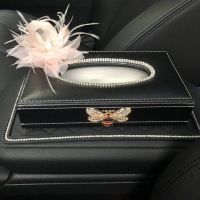 汽车内饰车载纸巾盒镶钻女可爱创意车用车内装饰座式抽纸盒纸巾套|黑色[送垫] 镶钻[双天鹅+红玫瑰]