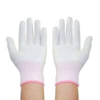 条纹pu涂指涂掌薄款尼龙手套工作女耐磨防滑家务劳保手套胶皮小码|36双白尼龙手套 S小码