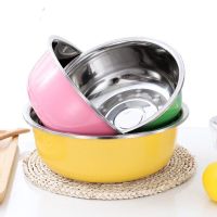 彩色不锈钢盆三套装加厚加深圆形洗菜盆沥水盆和面盆厨房家用盆子