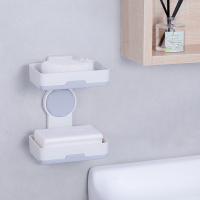 肥皂盒吸盘壁挂式挂墙香皂盒卫生间免打孔沥水架浴室家用皂盒置物|带沥水托盘皂盒双层款(一次可以放2个肥皂)