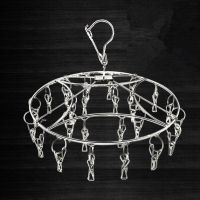 不锈钢袜架多夹子晾衣架晒袜子晾晒架内衣挂架防风钩子|[豪华款]圆形20夹(不可折叠)