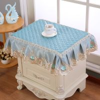 床头柜垫盖巾床头柜罩防尘防滑罩蕾丝田园多用巾加厚|丝绒玫瑰蓝 45*50cm