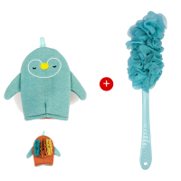 搓澡巾儿童洗澡神器强力去污搓泥灰女士不疼沐浴球专用韩国版手套|企鹅绿色+沐浴刷