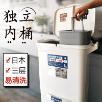 双内桶日本垃圾分类垃圾桶家用厨房干湿分离带盖大号双层余垃圾箱