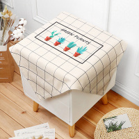 棉麻床头柜盖布防尘罩电视机冰箱微波炉罩布艺小桌布多用万能盖巾|方格仙人掌 60x60cm