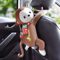 创意皮皮猴子纸巾盒汽车用品纸巾抽挂式车载椅背抽纸盒卡通可爱|升级版皮皮猴纸巾盒(戴围巾咖啡色)