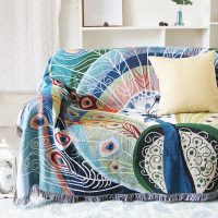 北欧几何图案网红加厚沙发毯子沙发巾全盖沙发套防尘罩民宿装饰毯|孔雀 160*220cm