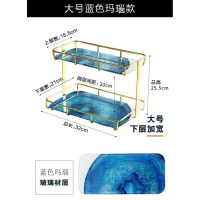 卫生间浴室厕所大理石桌面梳化妆用品洗手脸洗漱台面置物收纳架盒|大号双层玛瑙玻璃款(下层加宽)