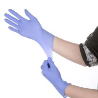 食品一次性手套女丁腈厨房餐饮加长加厚塑胶皮美容乳胶橡胶实验室|紫色-高弹-100只盒装 XL加大号