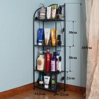 铁艺浴室置物架 落地卫生间厕所脸盆架 洗手间卫浴收纳储物架层架|四层黑色[加高版]可放大瓶沐浴露