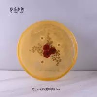 欧式卫浴洗漱用品套件样板房浴室用品摆件洗手液瓶香薰托盘|姜黄色圆形贴花托盘