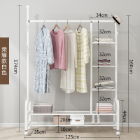 单杆式凉衣架落地简易晾衣杆家用卧室内晒衣架折叠阳台挂衣服架子|荣耀-白[轮子+衣帽架+多层置物架]125CM 大