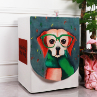 海尔小天鹅美的松下洗衣机罩防水防晒防尘棉麻复古洗衣机套罩滚筒|卡其色油画狗 9-12公斤(宽60厚65高85cm)