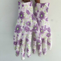 12双薄款尼龙花色pu涂掌浸胶防滑耐磨家务劳保手套防静电|淡紫色优雅(12双装) M