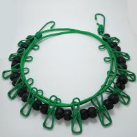 伸缩晾衣绳免打孔 带夹子晒衣绳 户外旅行晾衣服绳子 防风晒被绳|绿色带双定风扣(24个定风扣)